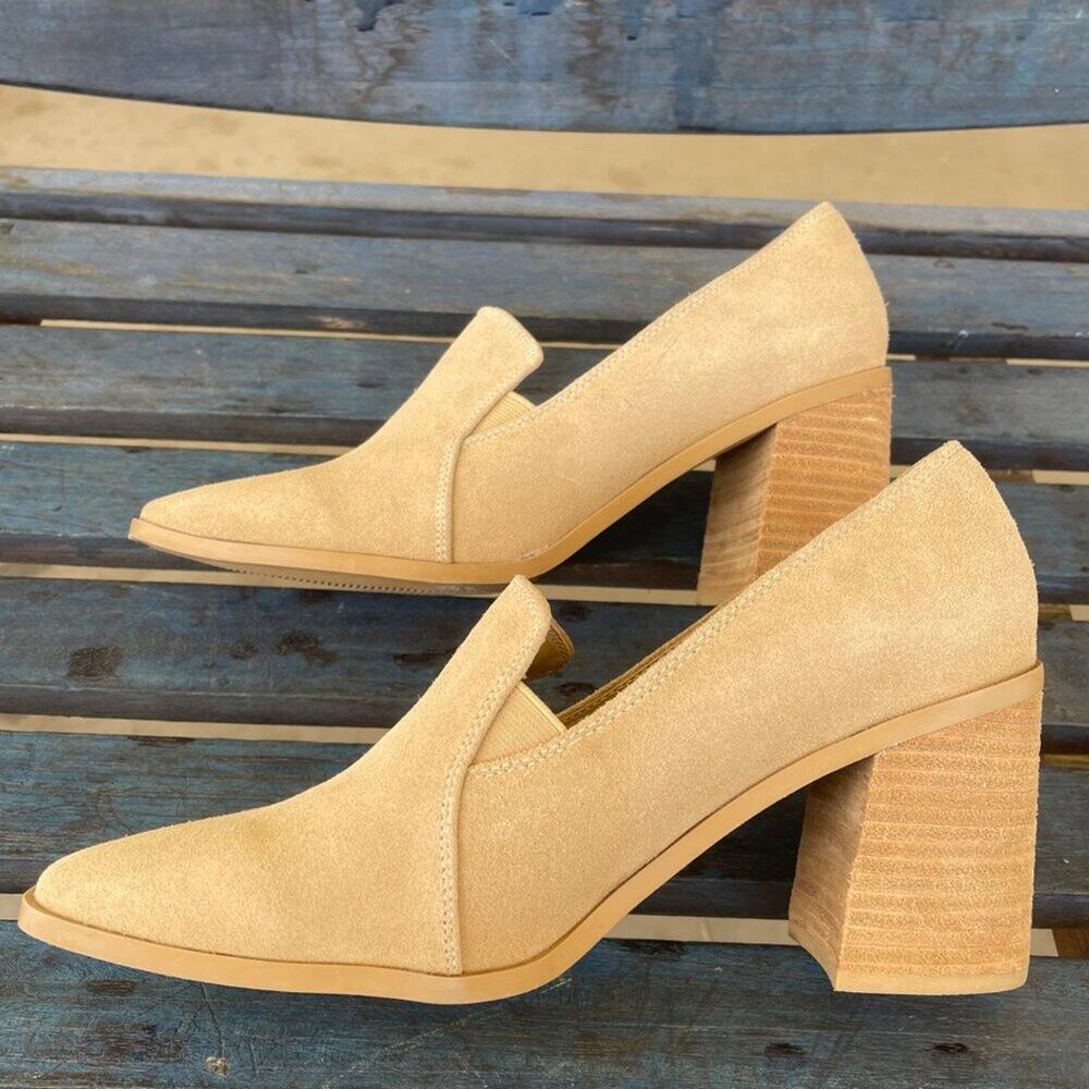Joie Wevenly Heeled Loafer Pump Tan Suede Block Heel Slip On Womens 9.5 - Picture 5 of 10